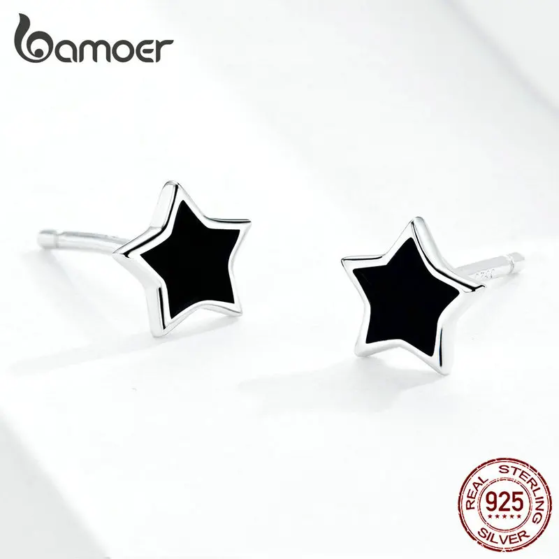 Bamoer, серебро 925, ювелирные изделия, простые, минималистичные, звезда, серьги-гвоздики для девушек, не вызывает аллергии, эмаль, ювелирные изделия, аксессуары, подарки, BSE275