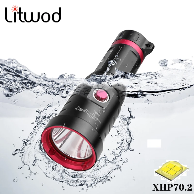 

Светодиодный фонарик для дайвинга военного класса XHP70.2 водонепроницаемый 100 метров под водой 26650 18650 аккумулятор рыбалка кемпинг фонарик