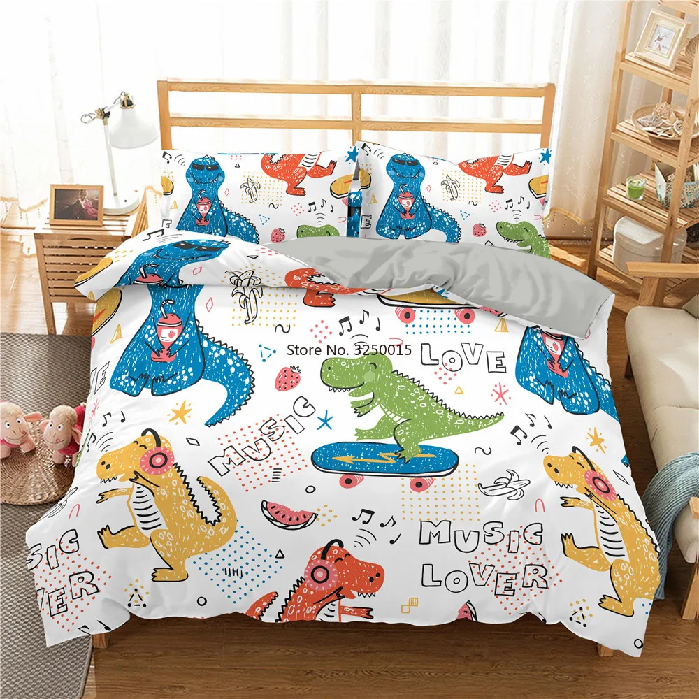 

2-3Pcs Comforter Bedding Duvet Cover Cartoon Dinosaur Printed Bedroom Textiles for Kids Girl with Pillowcases Double Single Size