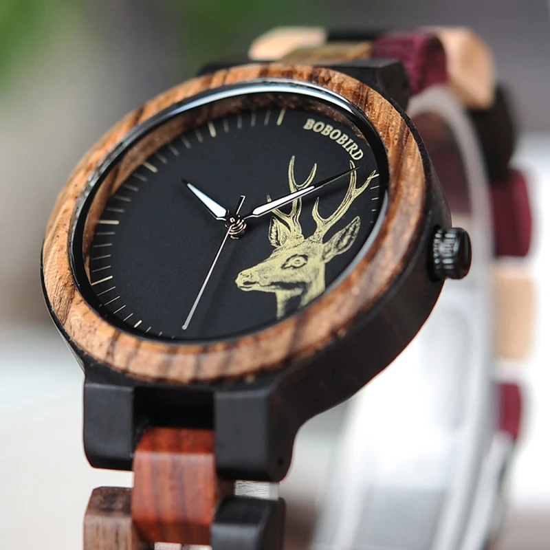 BOBO BIRD Wooden Men's Watches Women Lover's Wristwatch Ladies Elk Deer Quartz Couple Watch