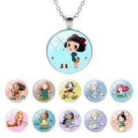 disney cartoon cute sweet princesses glass round chain pendant necklace cabochon choker creative gifts for friend jewelry fsd36