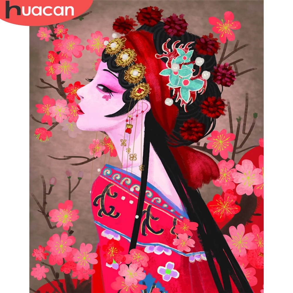 

HUACAN Paint By Numbers Girl Figure DIY Frame Unique Gift Acrylic On Canvas Picture By Numbers Flower Decoration