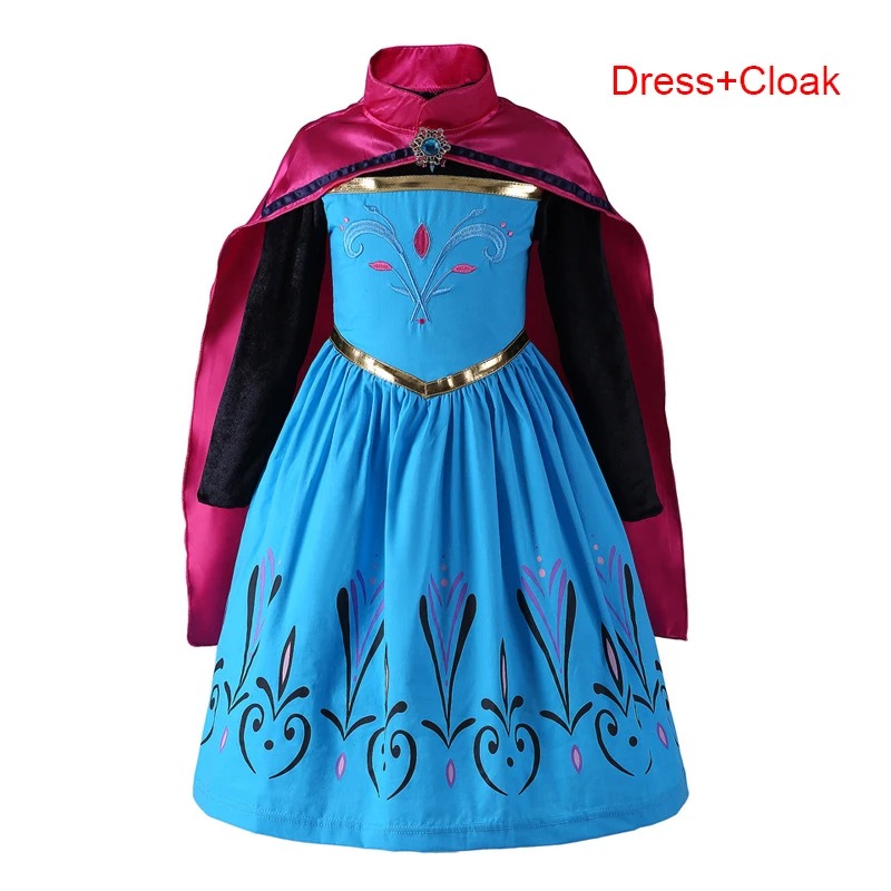 Dress Cloak Платье принцессы Эльзы для девочек; карнавальный костюм; нарядное платье принцессы с накидкой; вечерние платья Снежной Королевы на Хэллоуин - Цвет: Dress Cloak