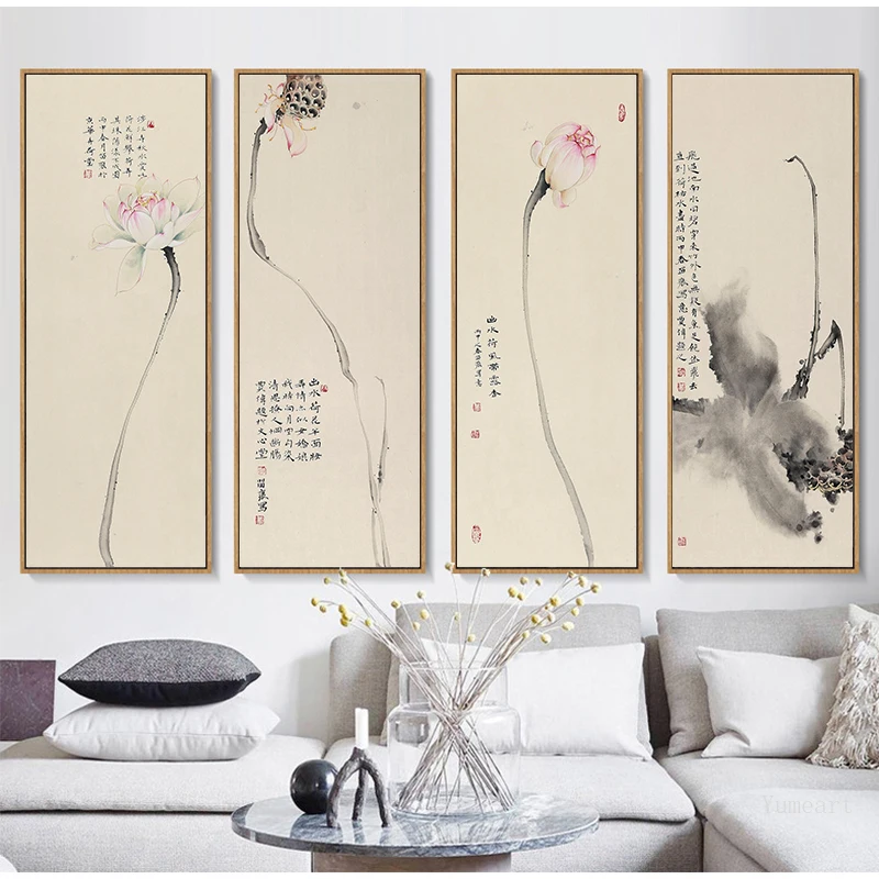 Рисунок на холсте в традиционном китайском стиле художественный постер с