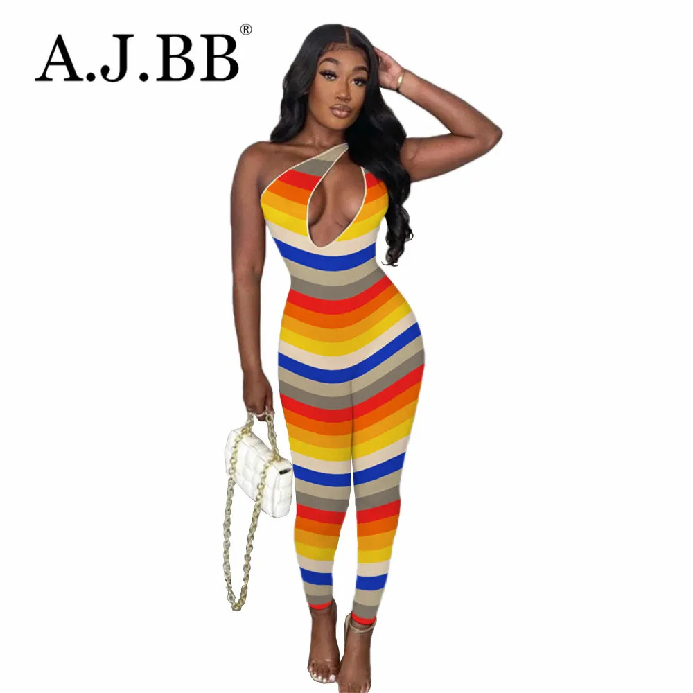 

Женский комбинезон в полоску, повседневный Облегающий комбинезон без рукавов с косым плечом и Разноцветными полосками, лето 2021