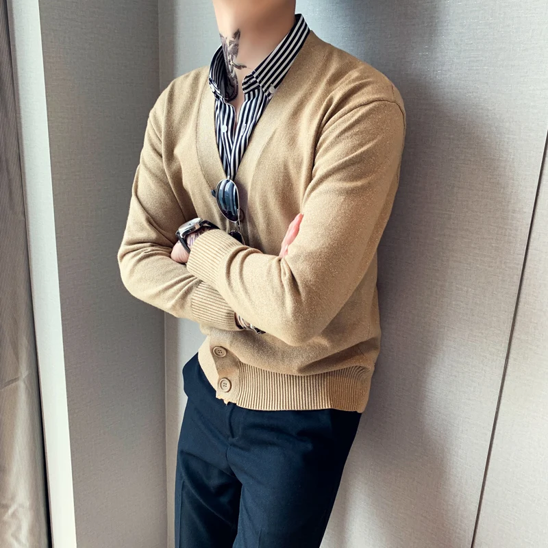 Высококачественный мужской кардиган мода 2019 Осень зима свитер длинный рукав