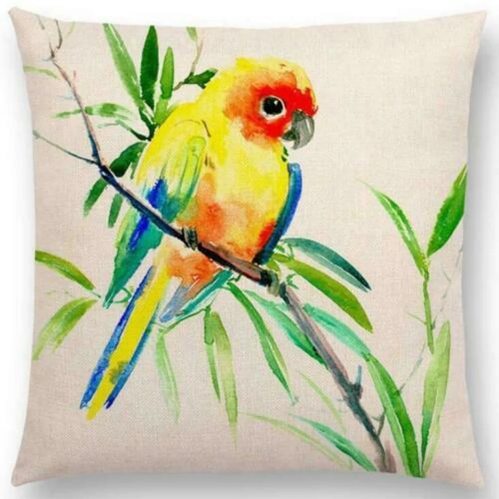 

IMIXLOT Flower and bird pattern cushion cover: flower and wood plant animal pillow case linen pillow 45x45cm