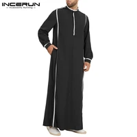 incerun fashion men muslim kaftan islamic arabic jubba thobe dubai robes long sleeve stand collar patchwork mens caftan clothing