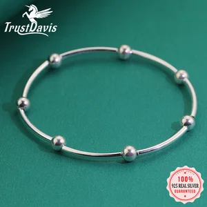 Браслет женский из серебра 100% пробы, с бусинами, эластичный, DS1406