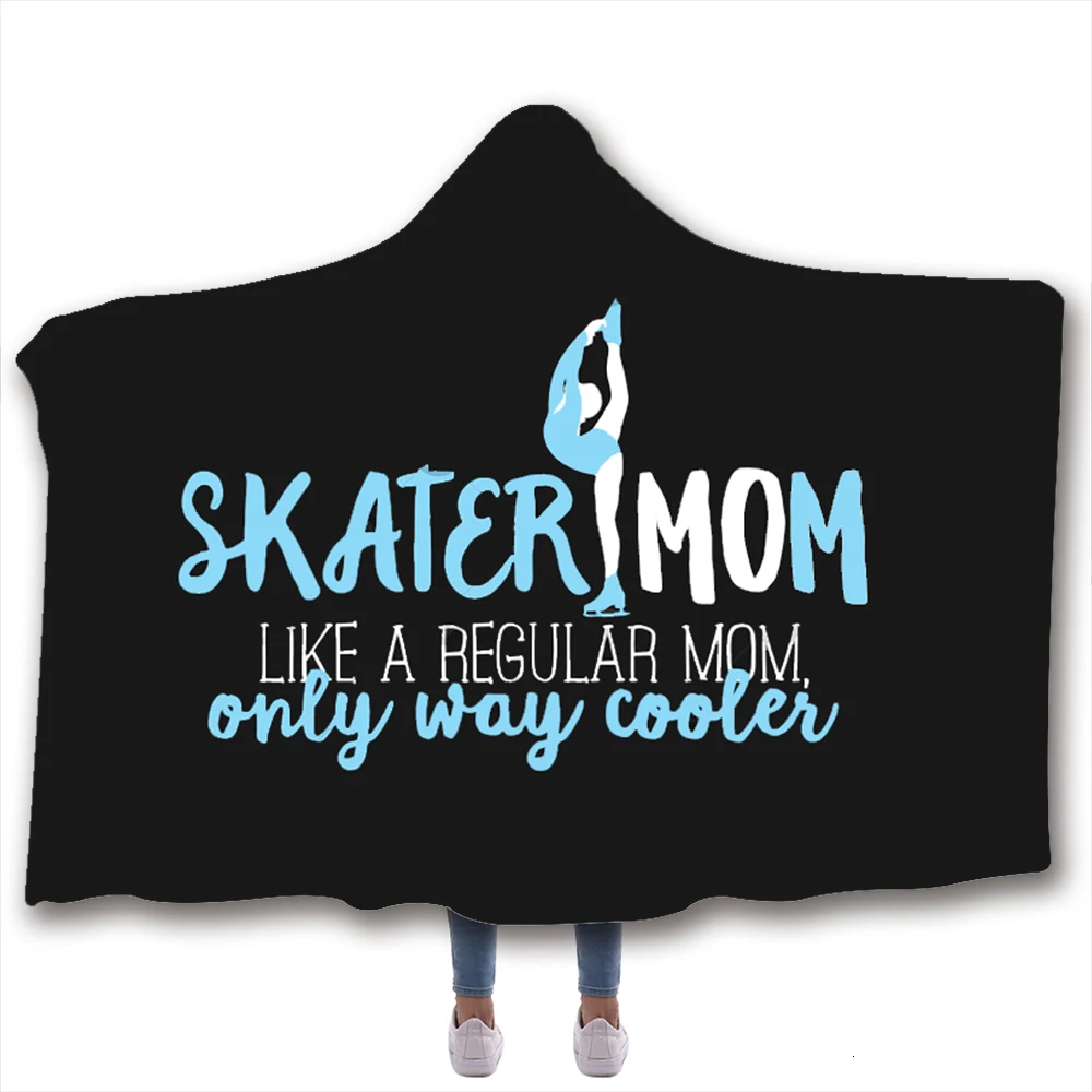 Плед с капюшоном для мам, занимающихся скейтбордингом, Dropshipping Skating Mom Hoodie Blanket Coral Fleece Hooded Winter Warm Travel Airplane Sofa Throw Adult Kids on.