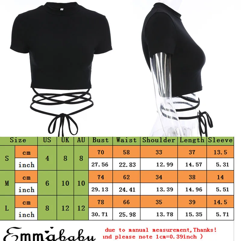 

2021 Summer Women Black Short T-Shirts Sexy Crop Tops Short Sleeve Bandage Tee Tops Female Shirts