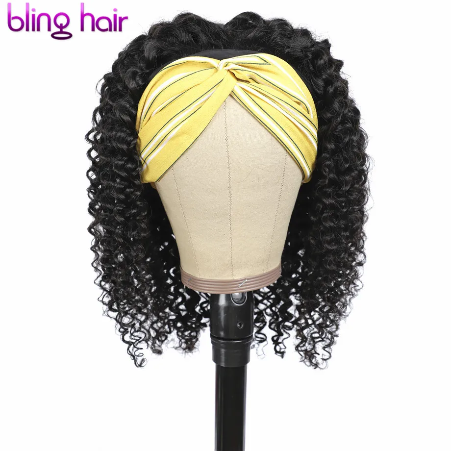 Кудрявый вьющиеся парик с головной повязкой человеческие волосы 180% плотность