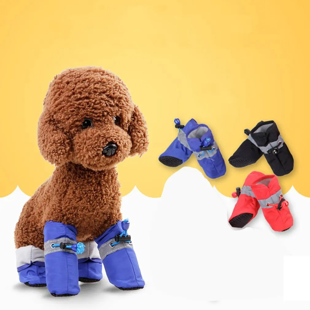 

4pcs/set Waterproof Winter Pet Dog Shoes Anti-slip Rain Snow Boots Footwear Thick Warm For Small Cats Puppy Dogs Socks Booties