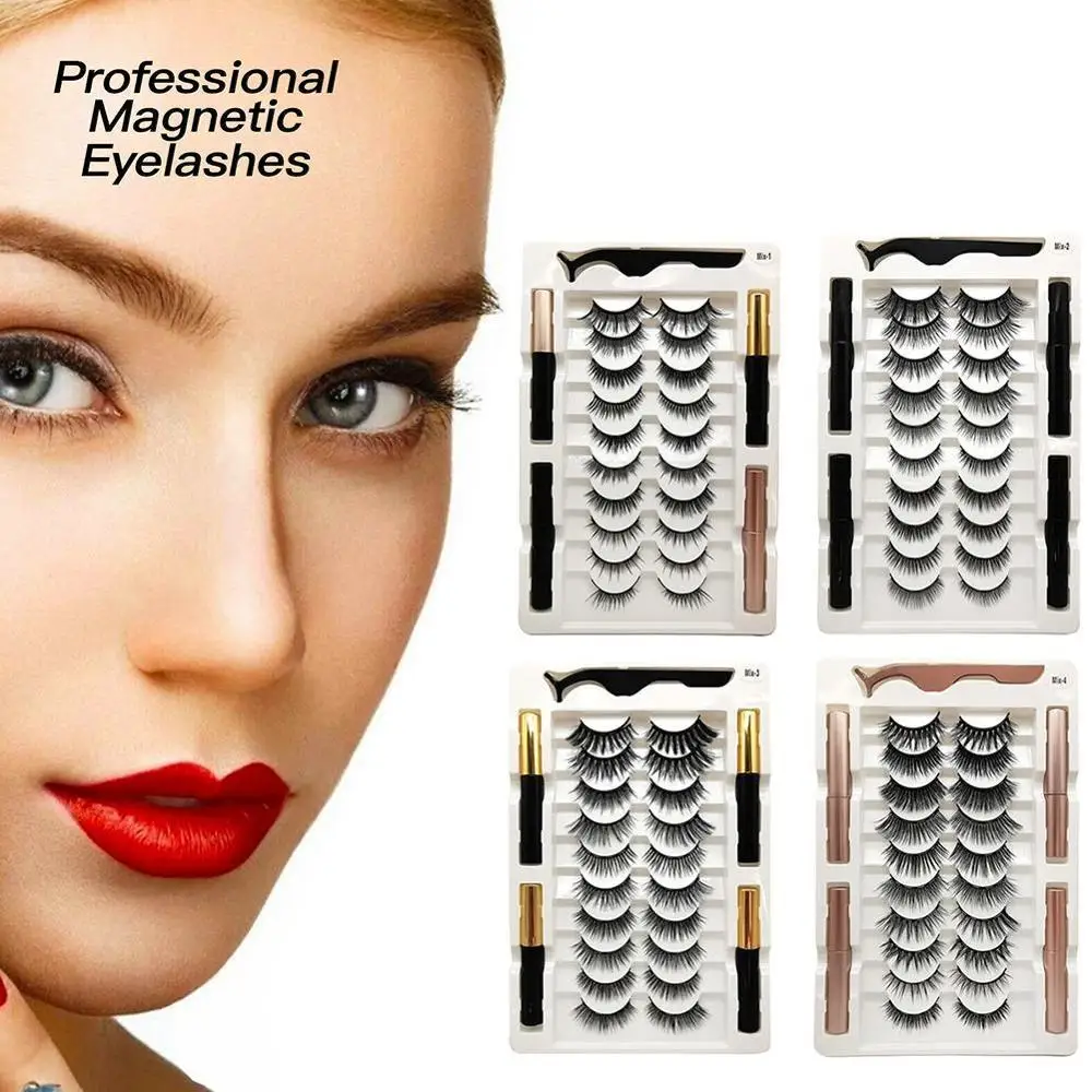 

10 Pairs Magnetische Wimpers Set Waterdichte Magneet Eyeliner Langdurige Natuurlijke Magnetische Wimpers Valse Wimpers Make
