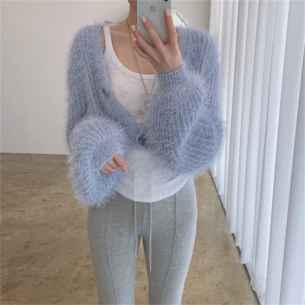 

Alien Kitty Mink Hair High Waist Soft Cardigans Sweaters Femme New Slim All Match Autumn OL Streetwear Women Coats Knitted Tops