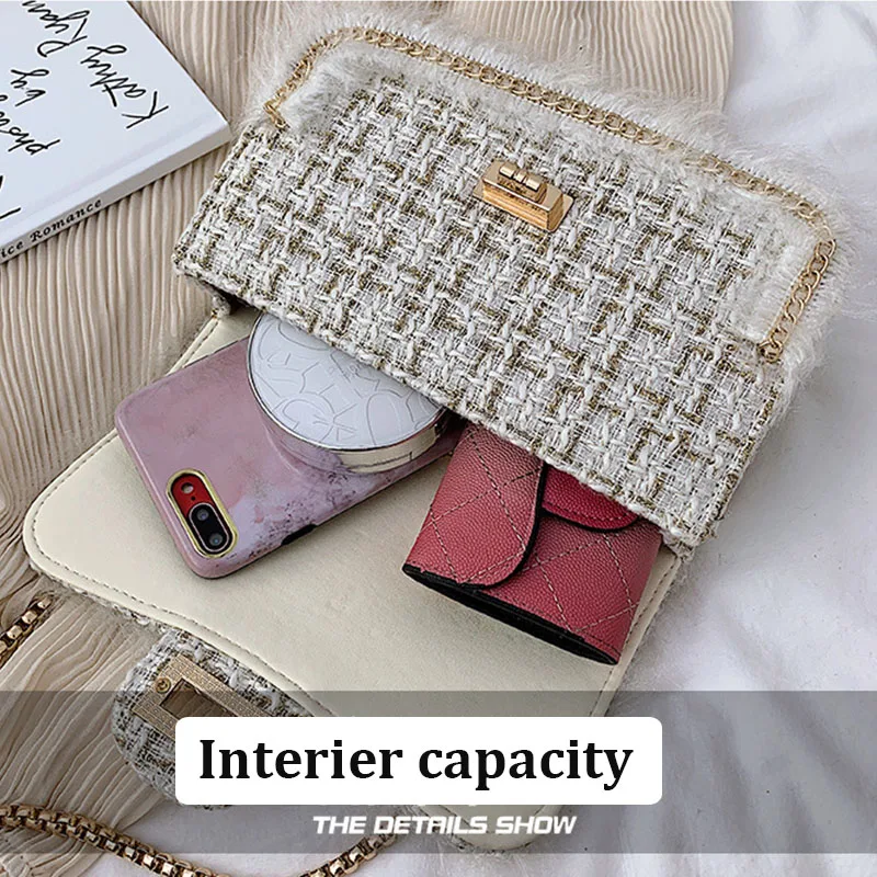 Женская сумка через плечо Классическая твидовая с клапаном шерстяная мини-сумка