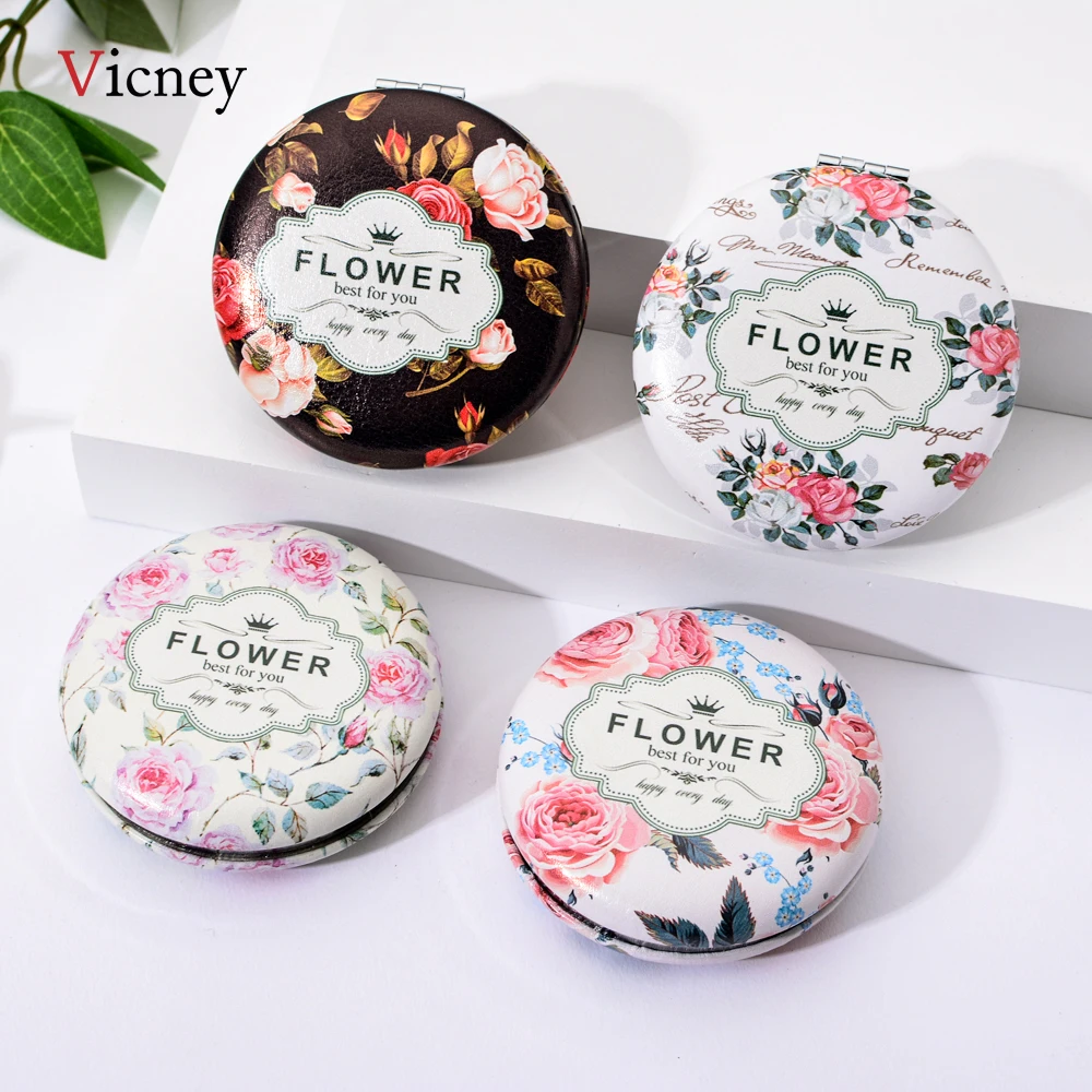 Vicney новинка 2019 компактное карманное зеркало для макияжа с цветком металлическое