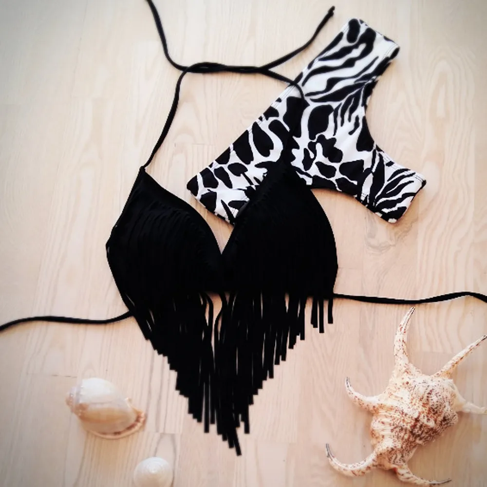 

Push-up Padded Bra Tassel Swimsuit Bathing Bikini Set printing Swimwear Bathing Suits Sexy Women Tassel Bikini Set Swimwear 2021