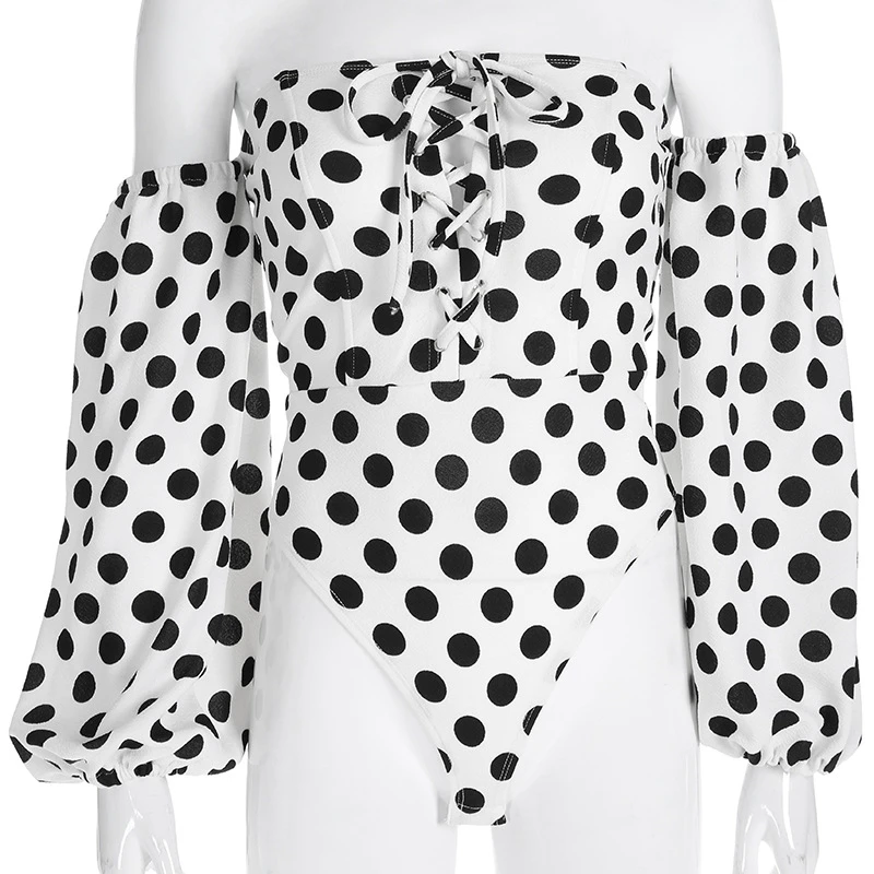 Боди в черный горошек с пышными рукавами футболка короткими сексуальный новый