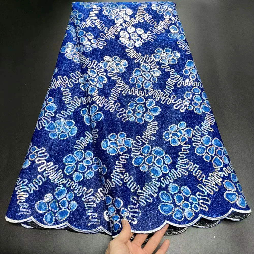 

High Quality African French Sequins Net Lace Fabric For Wedding Latest Nigerian Lace Fabrics Sewing Party Dress