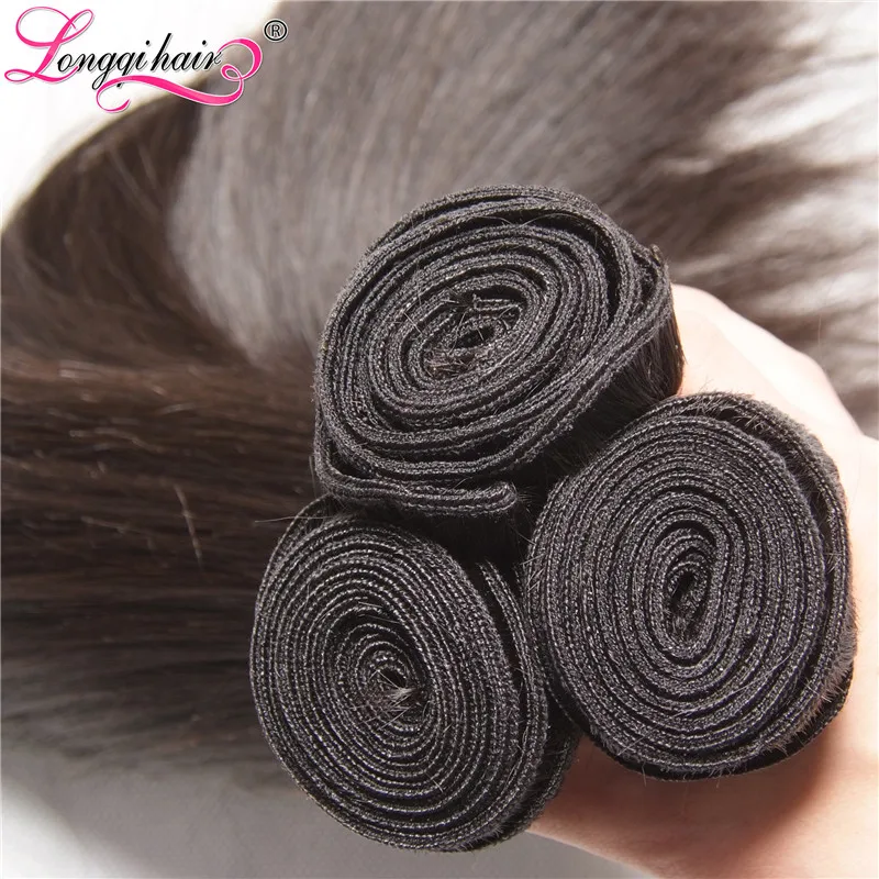 Longqi бразильские Прямые пряди волос с фронтальным Remy человеческие волосы 13x4