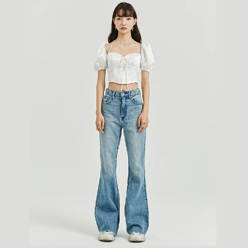 2021NEW French retro square collar palace style neck jacquard top, one-shoulder all-match slim slimming short-sleeved T-shirt