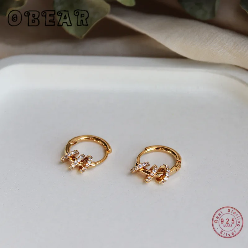 Серьги гвоздики OBEAR из серебра 100% пробы с микро Цирконом геометрической формы для женщин ювелирные изделия в
