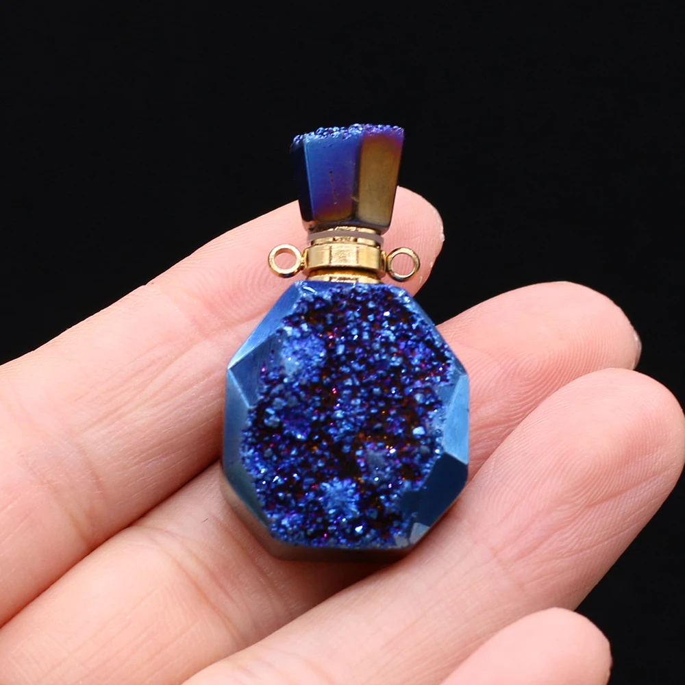 

Natural Mini Perfume Bottle Pendants Shiny Druzy Crystal Vial Jewelry for Making Diy Women Fashion Necklace Reiki Heal Gifts