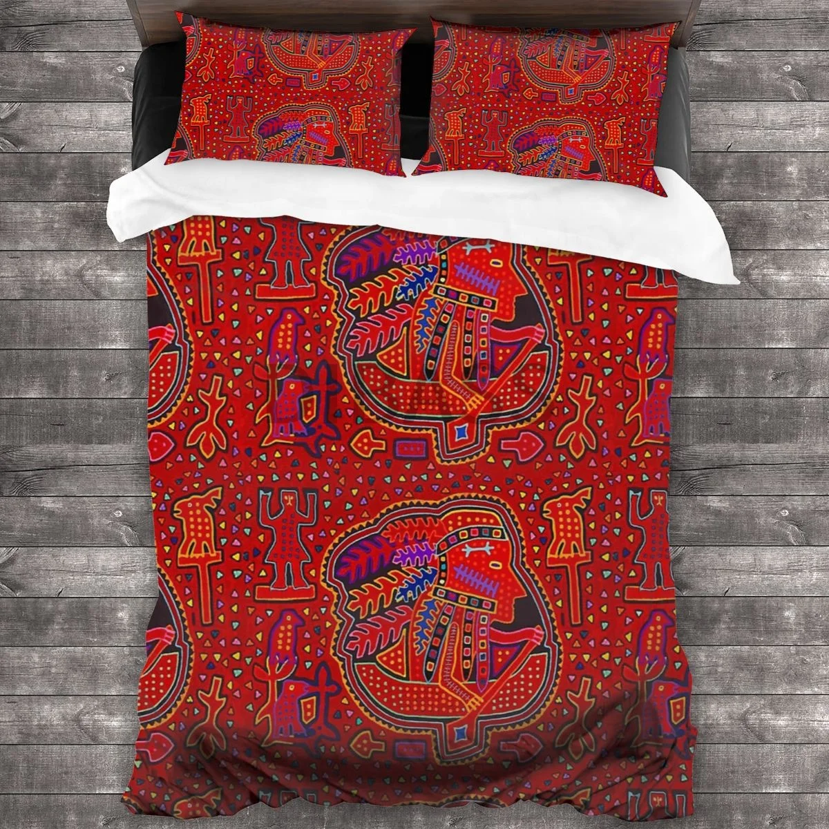 

Kuna Indian In Canoe - Red Mola Comforter Set with 2 Pillowcases，Soft Microfiber Bedding Set Duvet Cover