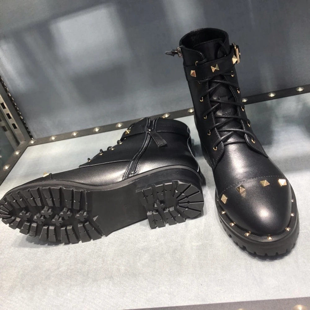 Новые модные черные женские ботильоны из натуральной кожи осенне-зимние ботинки