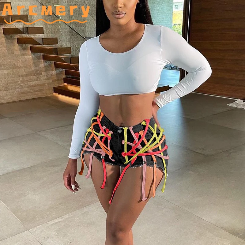 

Women Plus Size High Waist Lace Up Bodycon Denim Shorts