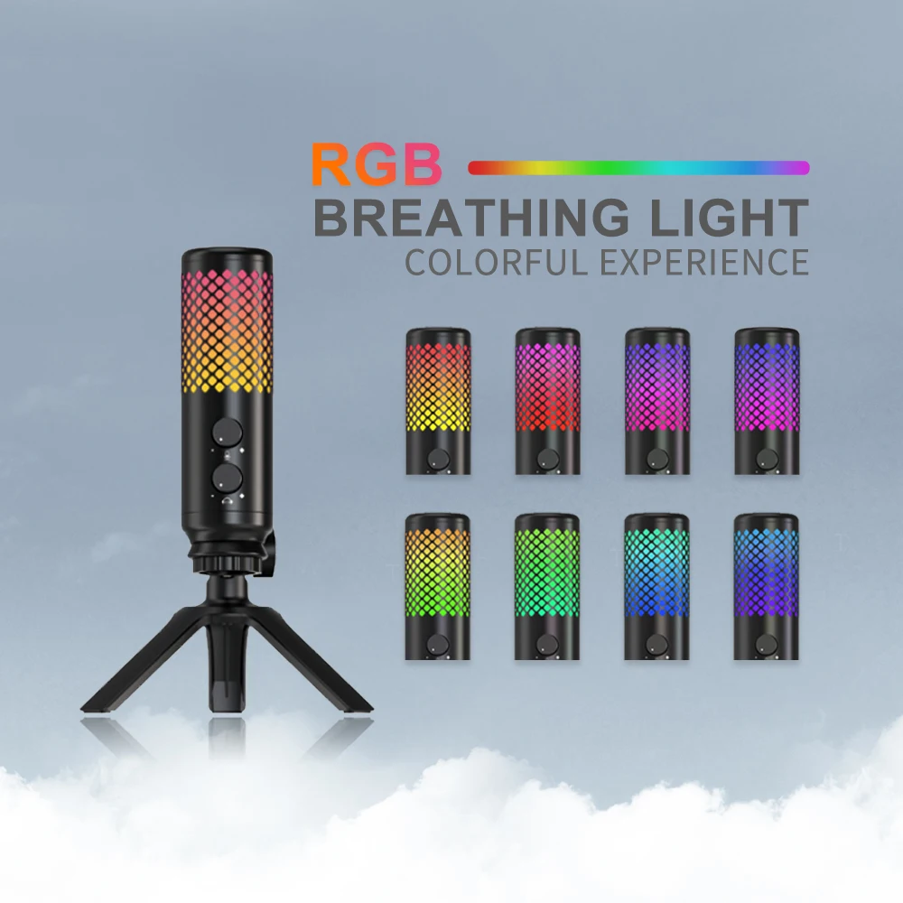 usb condenser gaming microphone with rgb light headphone jack shock mount led mic for pc ps4 laptop recording streaming youtube free global shipping