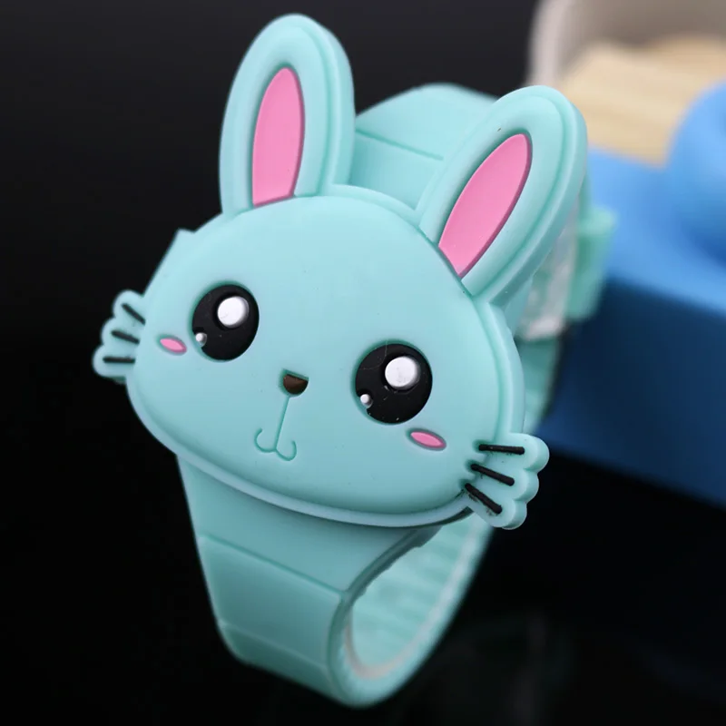 Lovely Rabbit Cartoon Children Watches Flip Cover Rubber Electronic Kids Watch for Boy Student Girls Clock Reloj Infantil Saati | Наручные