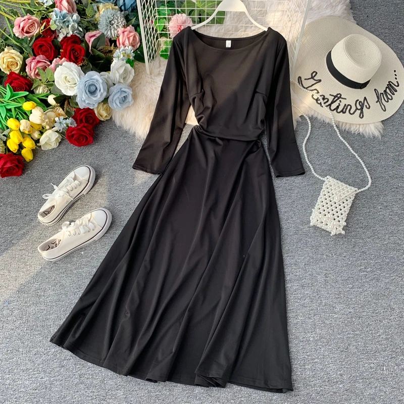 Винтажное тонкое осеннее длинное платье миди весенние вечерние платья vestido de festa Женские повседневные 3/4 рукава А-силуэта элегантные ретро платья