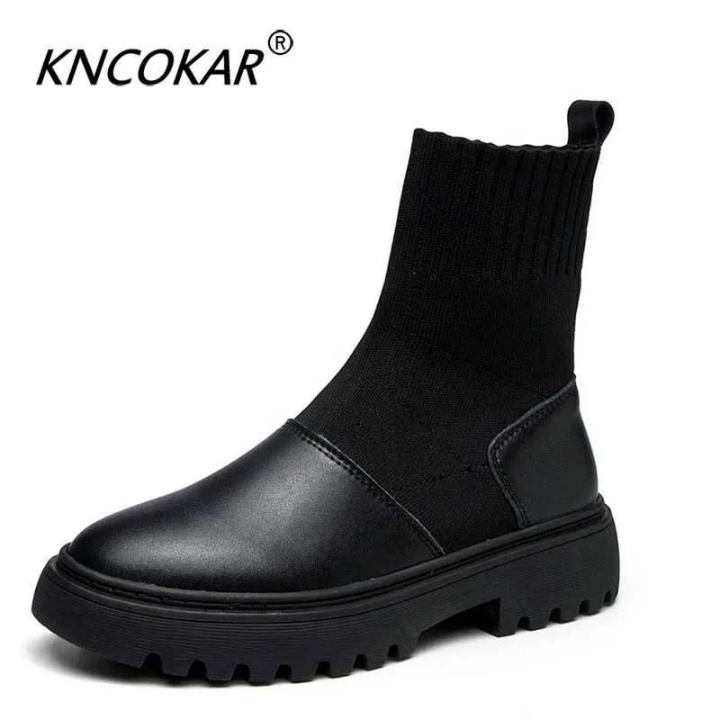 Autumn and winter new Martin boots leather women's stretch thin wild socks z0063 | Обувь