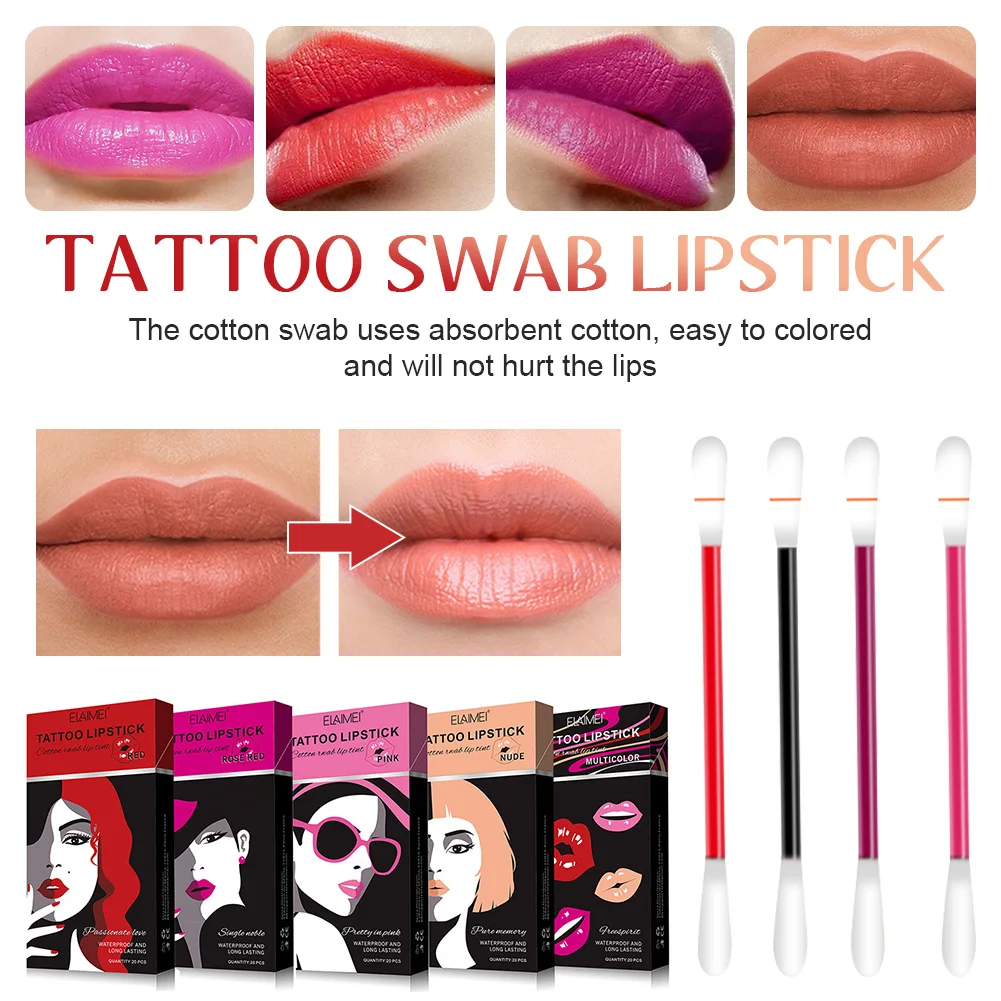 

1PC Set Tattoo Lipstick Cigarette Cotton Swab Lipstick Portable Long Lasting Non-Sticky Liquid Lip Gloss Disposable Lip Lipgloss