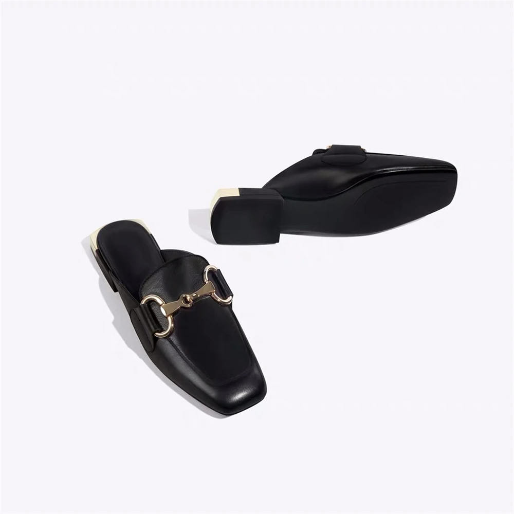 Junetxin Autumn Luxury Flats Mules Shoes Women Slippers 2019 Outdoor Slipper Brand Designer Genuine Leather | Обувь