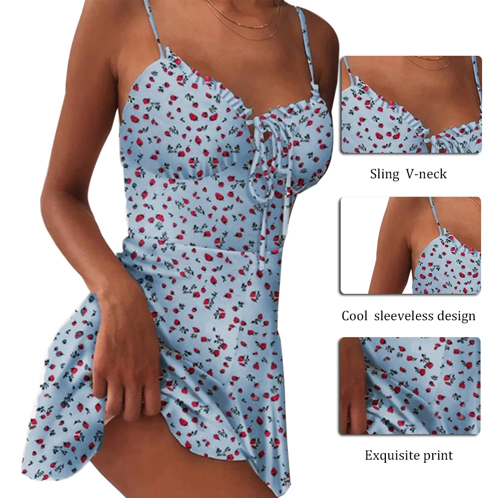 

Fashion Floral Print Women Mini Dresses Holiday Sundress Summer Sexy Backless Dress Bohemian High Waist Mini Dress