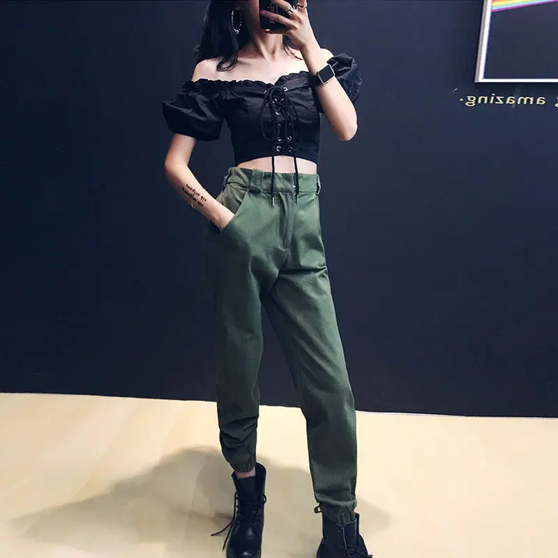 

2021 Women Cargo Pants Casual Streetwear Harajuku Pants Hip Hop Harem Pants Jogger Sweatpants High Waist Loose Female Trousers