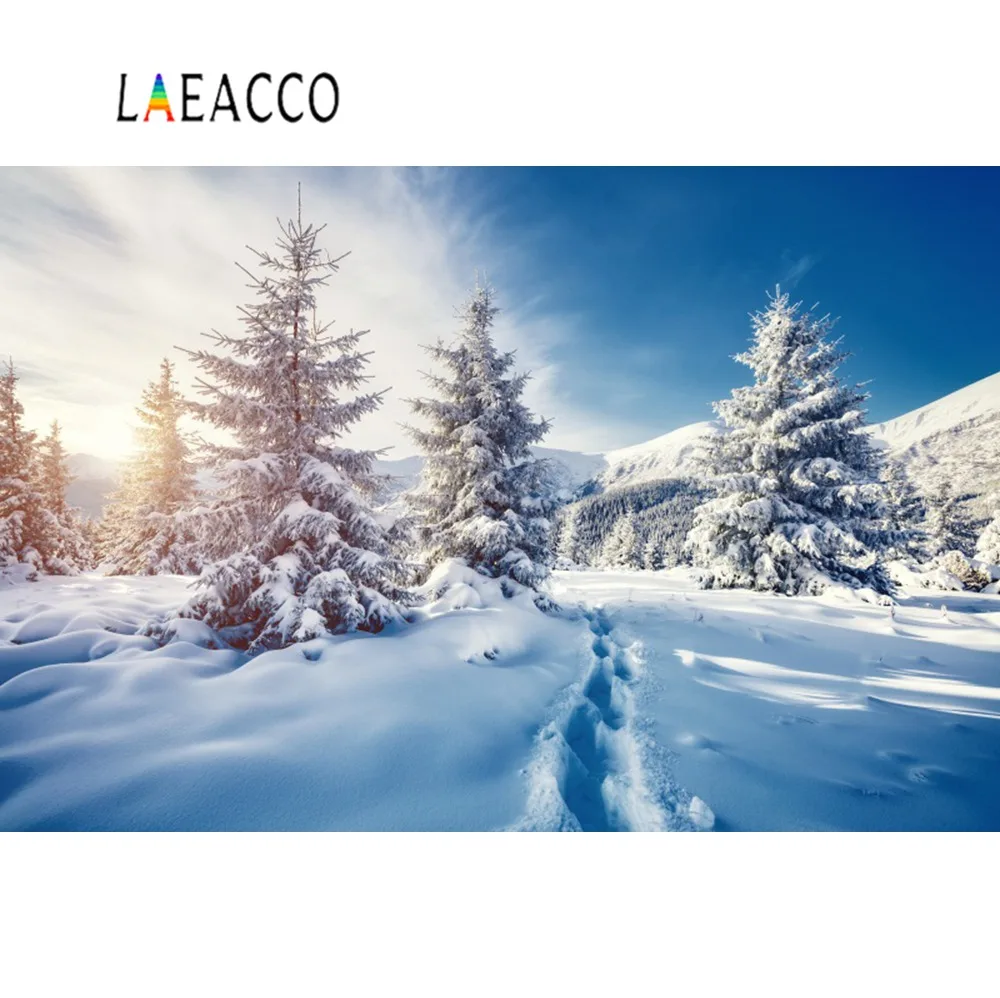 Laeacco Зимние горы снег сосновый лес сияющее небо живописные Фото фоны фотосессия фотография фоны для фотостудии