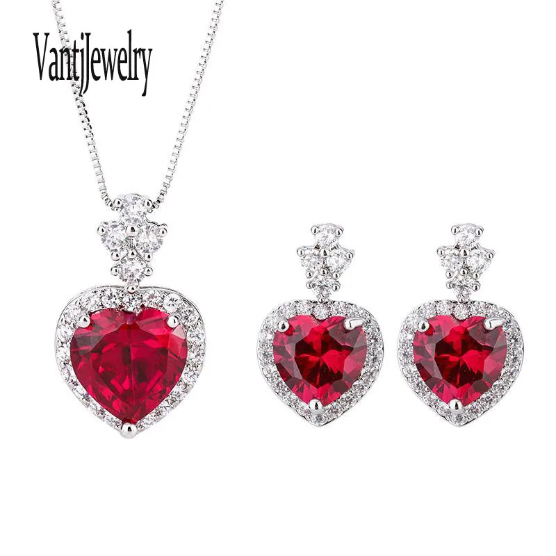 

Elegant Created Ruby Citrine Rose Quartz Bridal Jewelry Set Sparkling for Women Wedding Birthday Party Fine Jewelry Gifts
