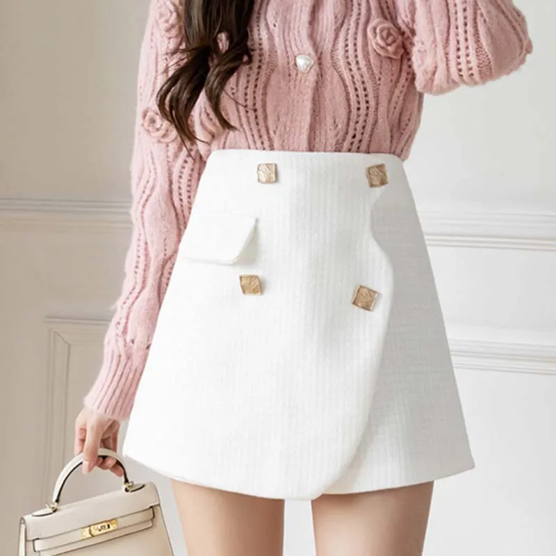 Женская твидовая юбка-карандаш с завышенной талией на пуговицах | одежда