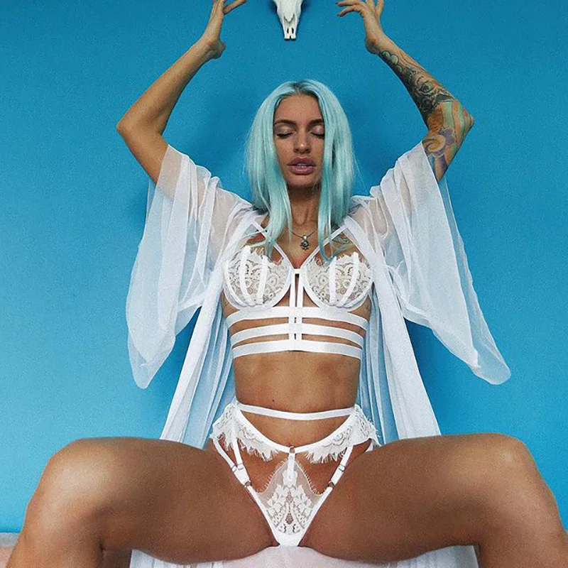 Hot sale Bikini Set White Underwear Erotic Sex Women's Sexy Costume Thong Sets black white Lingere Lingerie Bra Lace Brief Sui |