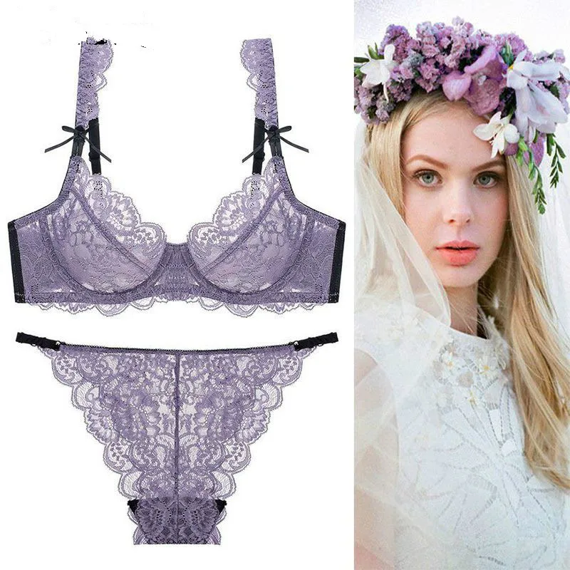 

Large Bra Women's High-end Sexy Lace Bra Set Popular White Beige Pink Black Grey Purple Khaki Lace Lingerie Set