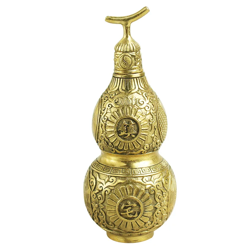 La buena suerte tradicional china Wu Lou Hu Lu calabaza Cucurbit para la riqueza Natural Feng Shui calabaza de lat&oacute;n Mental pacifica mejorar la suerte-4