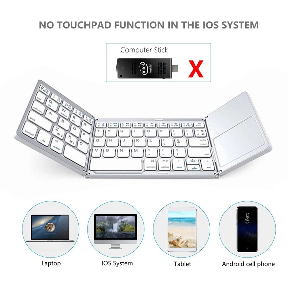 Складная беспроводная клавиатура BT карманный размер портативная мини с тачпадом