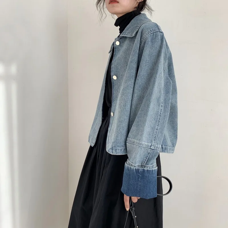 

Nice New Women Spring Jacket Coat Long Sleeve Turn Down Collar Short Style Women Denim Shirt Style Coat Chaqueta Mujer