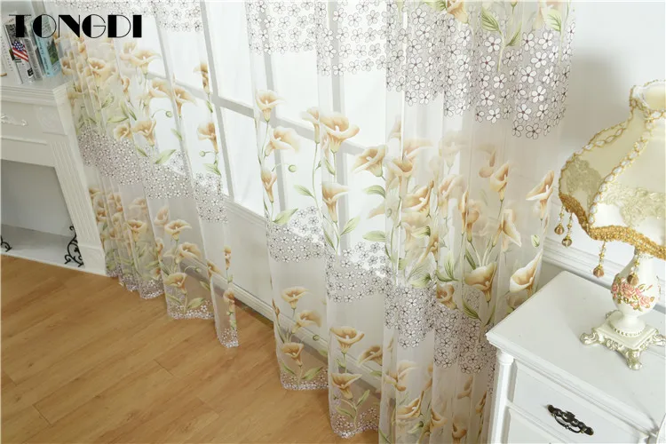 Шторы с принтом TONGDI элегантные прозрачные белые тюлевые занавески цветами и