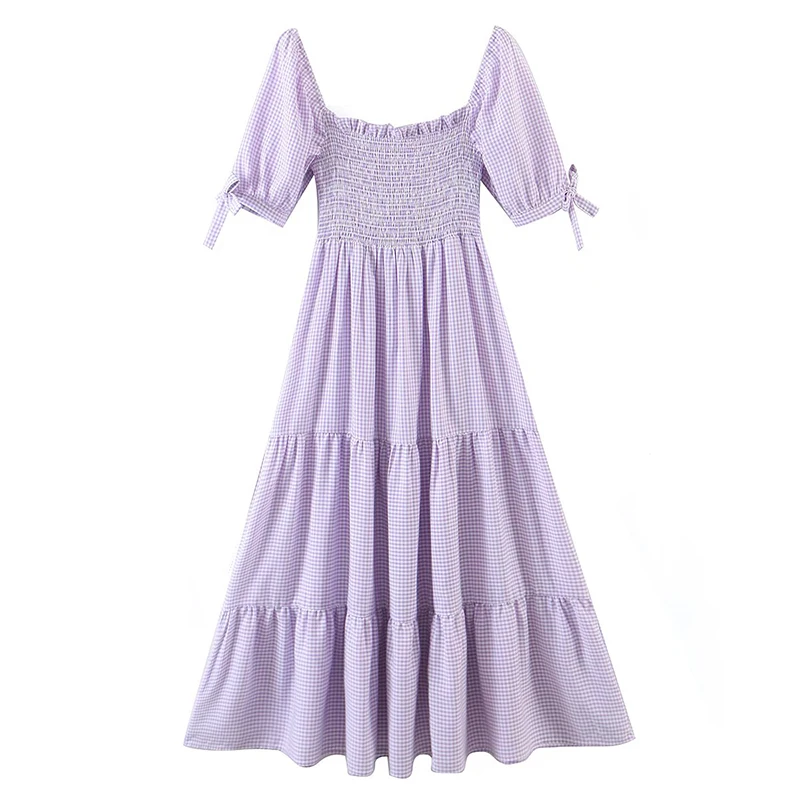 

Женское летнее платье в шотландскую клетку с квадратным вырезом