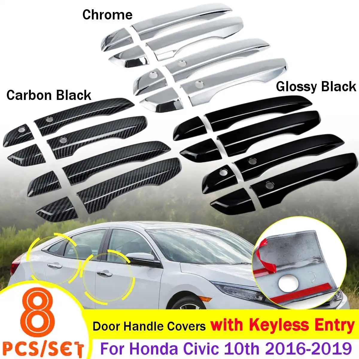 

Car Exterior Door Handles Covers with Keyless Entry For Honda for Civic 10th 2016 2017 2018 2019